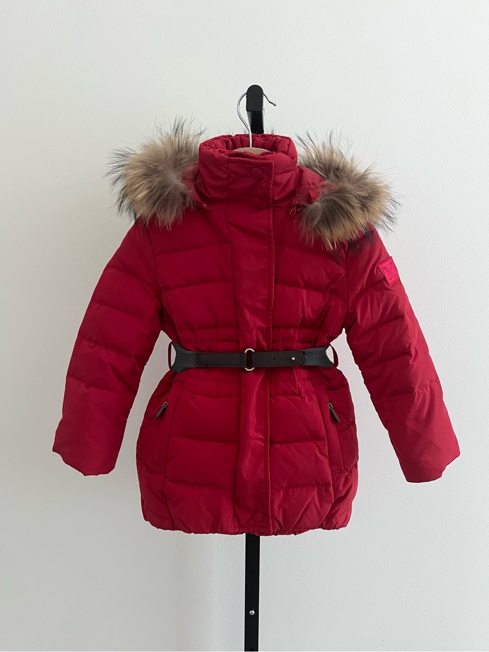 BNWT Girls MONNALISA Belted Fur Hood Down Puffer Coat/Jacket, Size 2
